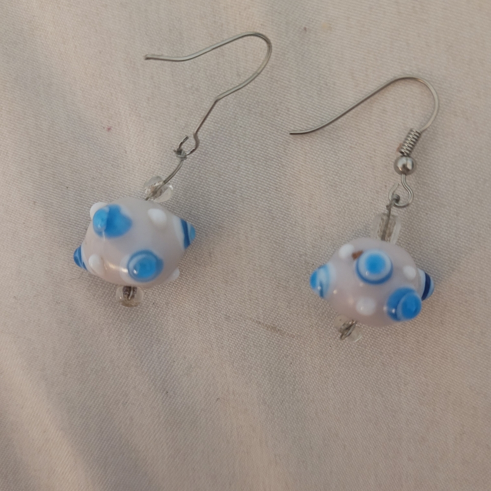 Playful Blue and White Earrings